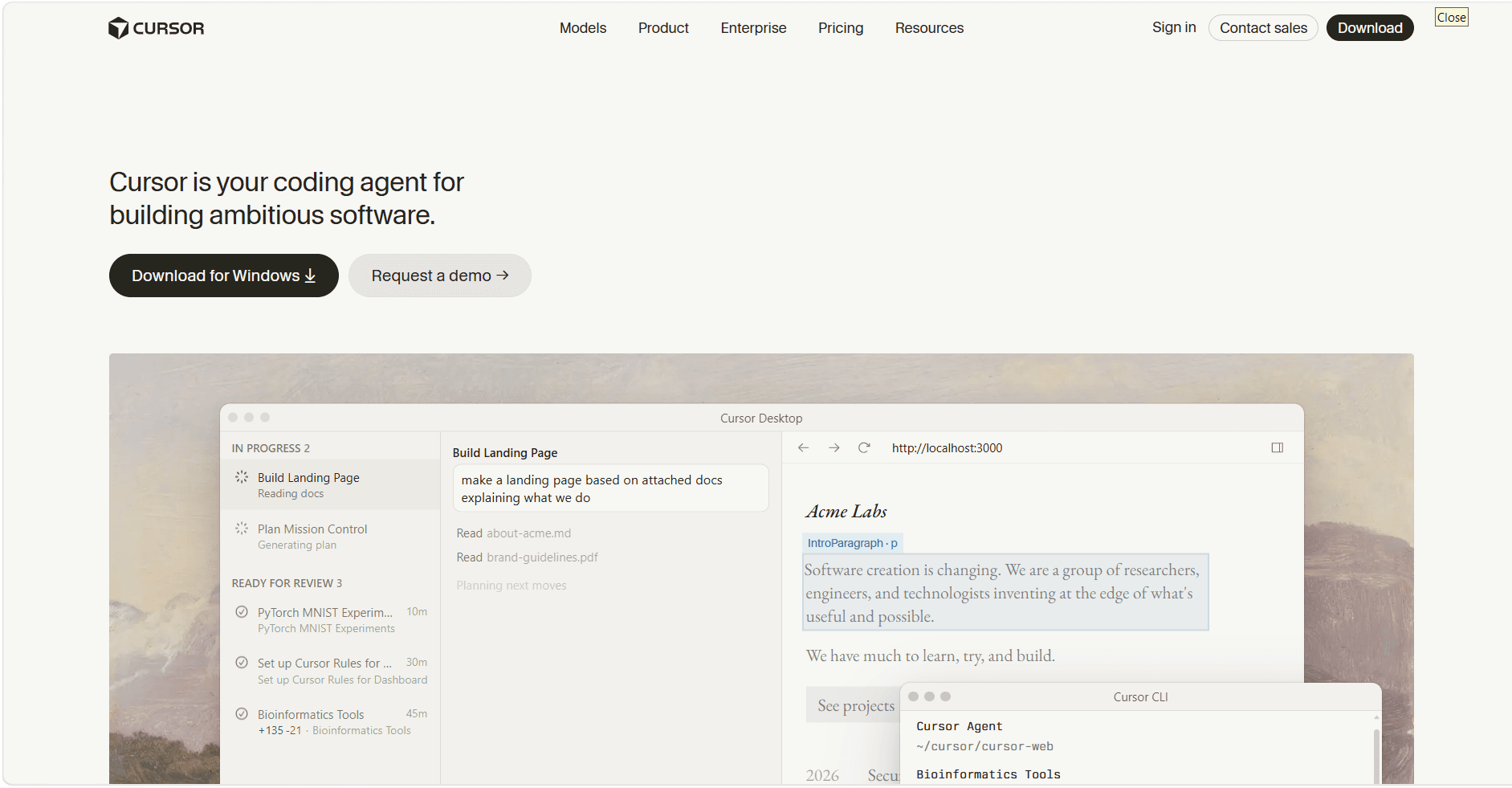 Cursor interface preview